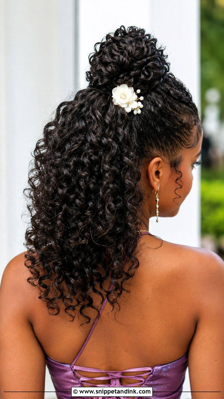 Curly Half Up Updo - Snippet and Ink - 25 Wedding Guest Hair Up Ideas