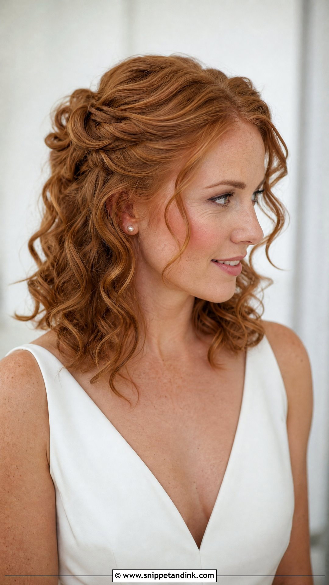 Curly Half Up Wedding Hair For Medium Hair - Snippet and Ink - 15 Curly Half-Up Wedding Hair Ideas