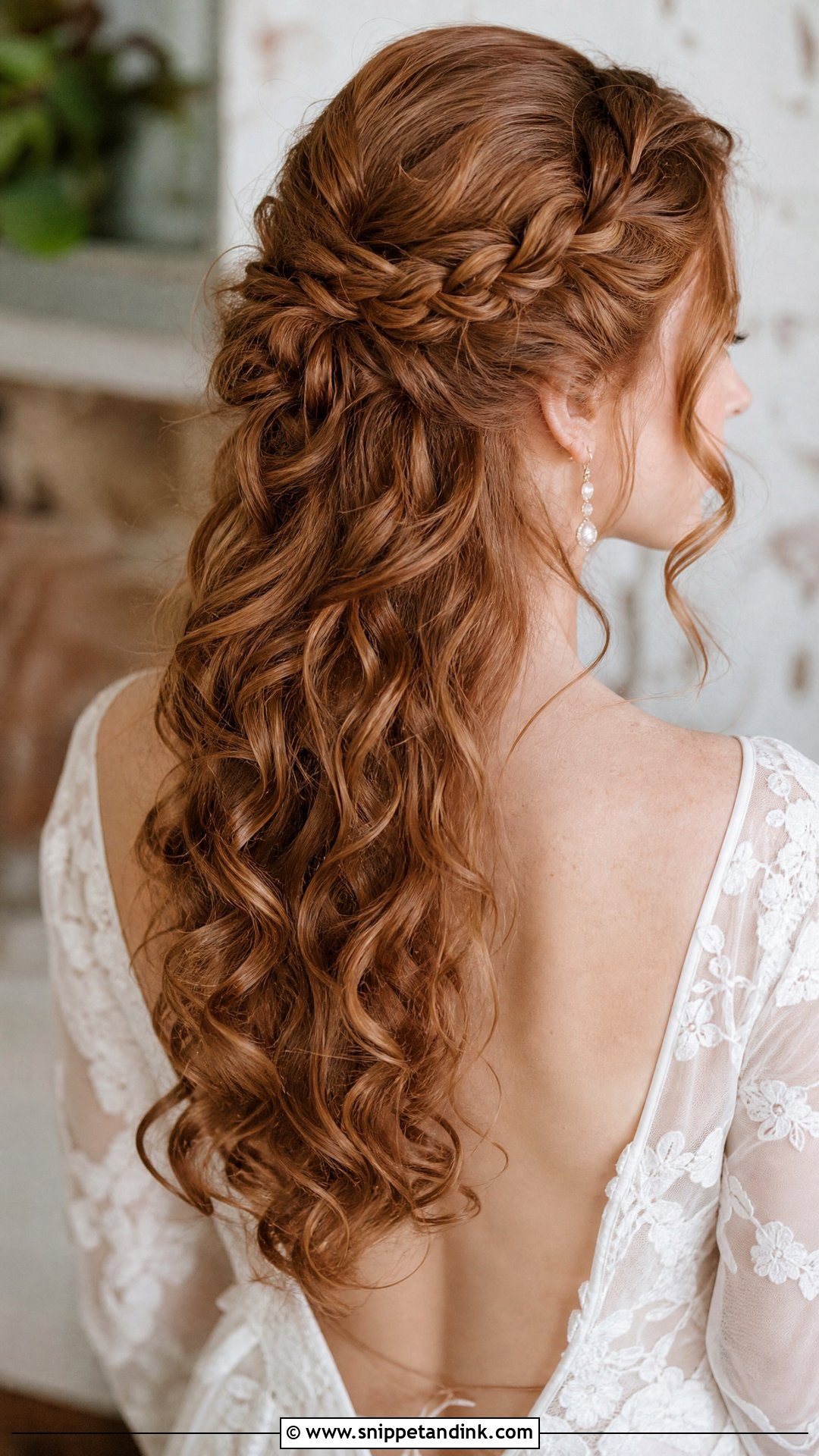 Curly Half Up Wedding Hair With Crown Braid - Snippet and Ink - 15 Curly Half-Up Wedding Hair Ideas