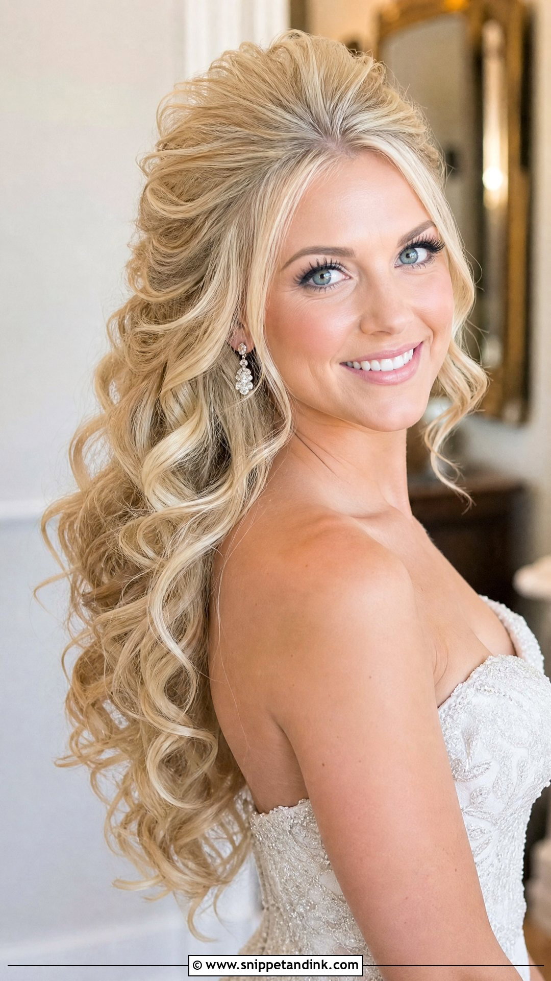 Curly Half Up Wedding Hair With High Crown - Snippet and Ink - 15 Curly Half-Up Wedding Hair Ideas