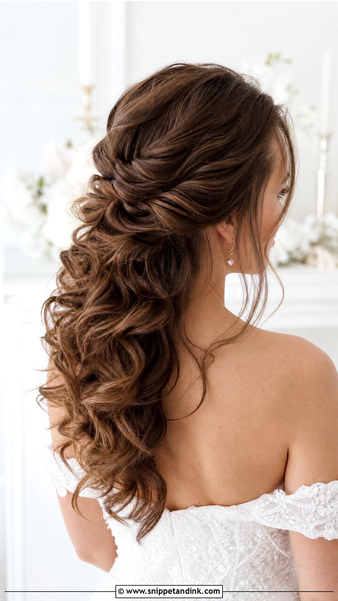 Curly Half Up Wedding Hair With Low Twist - Snippet and Ink - 15 Curly Half-Up Wedding Hair Ideas