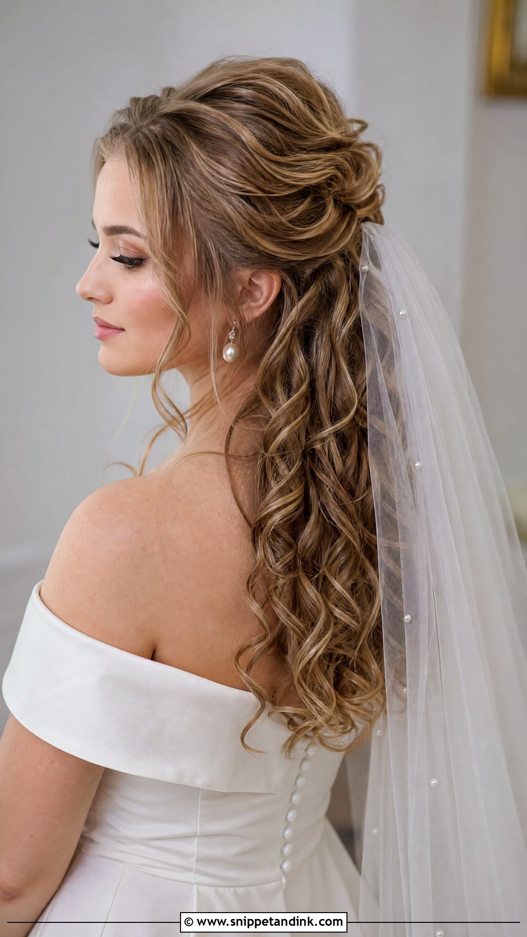 Curly Half Up Wedding Hair With Veil - Snippet and Ink - 15 Curly Half-Up Bridal Hair Ideas