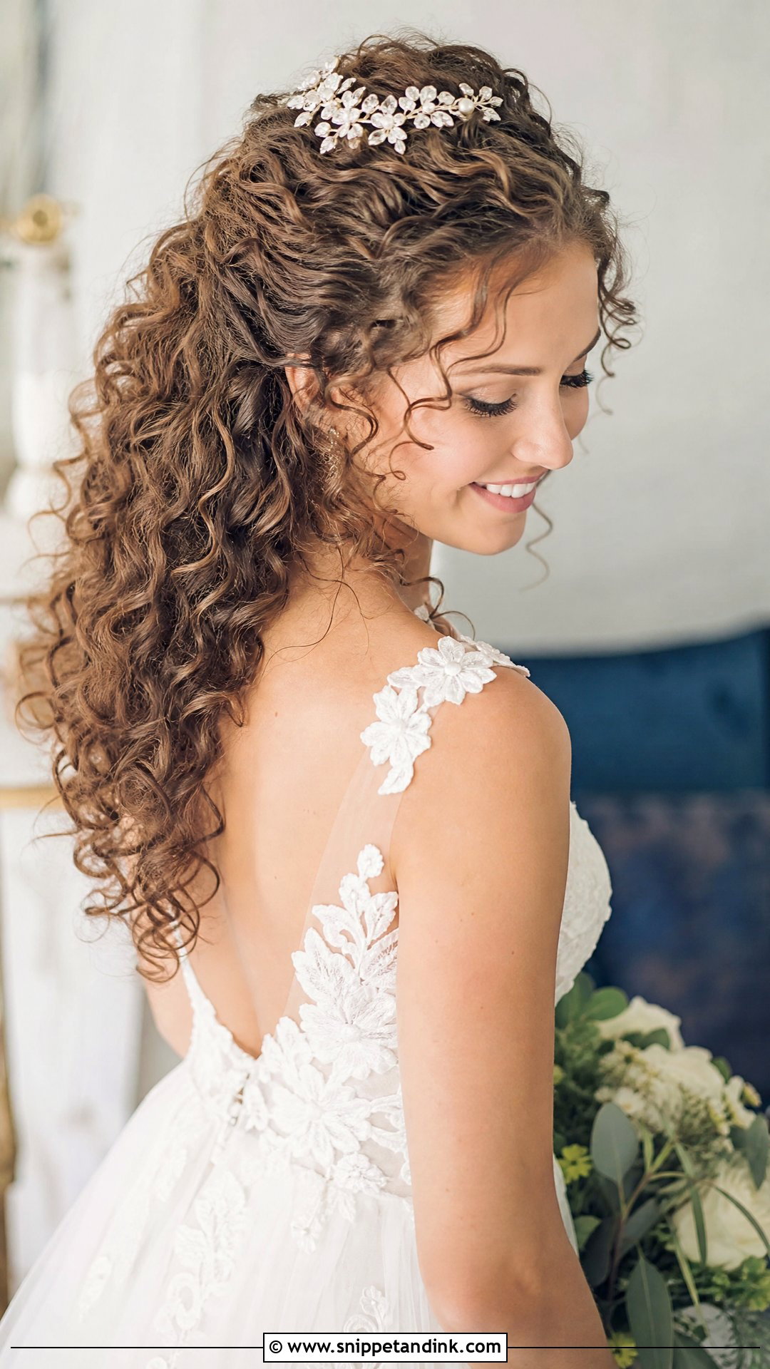 Curly Half Up Wedding Hair for Medium Length - Snippet and Ink - 20 Wedding Hair for Medium Length Ideas