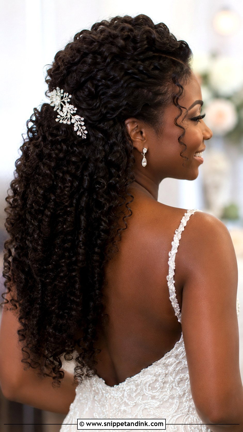 Curly Half Up Wedding Hairstyle - Snippet and Ink - 35 Wedding Hairstyle Ideas
