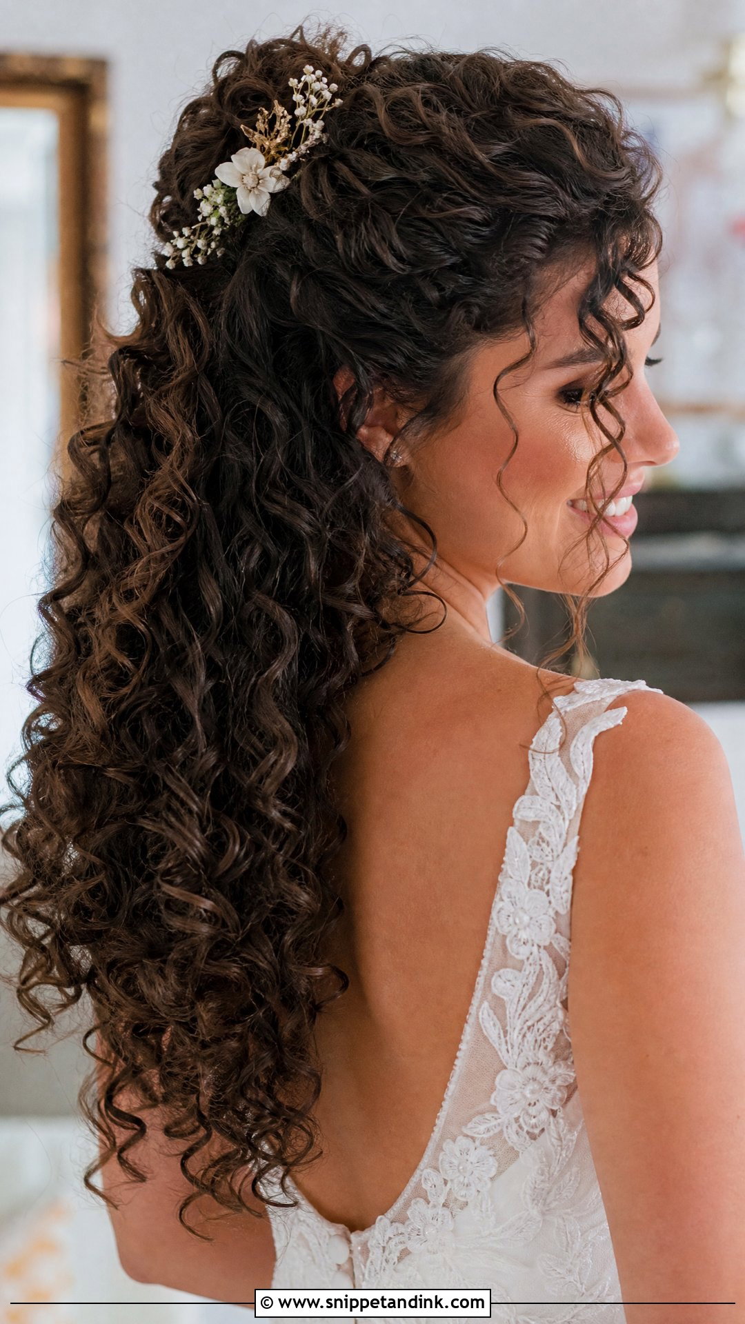 Curly Half Up Wedding Hairstyle - Snippet and Ink - 20 Medium Length Bride Hairstyles