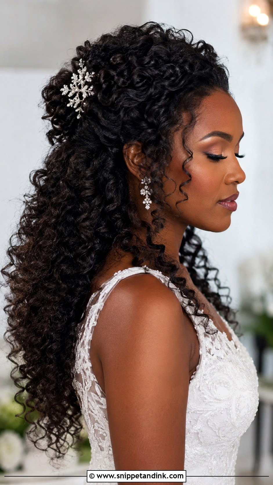 Curly Half Up Wedding Hairstyle - Snippet and Ink - 25 Elegant Wedding Hairstyles