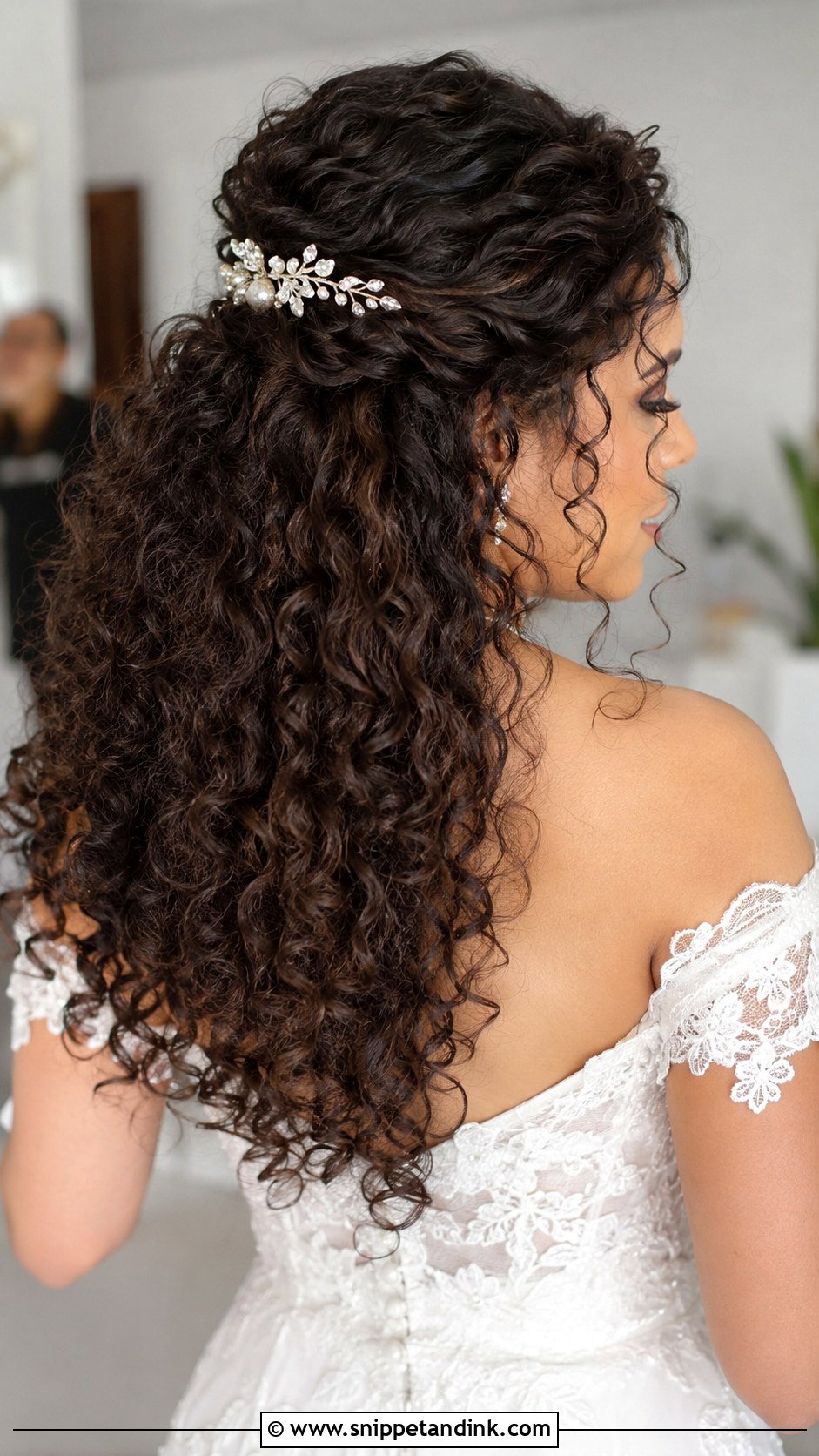 Curly Half Up Wedding Hairstyle - Snippet and Ink - 25 Long Wedding Hair Ideas