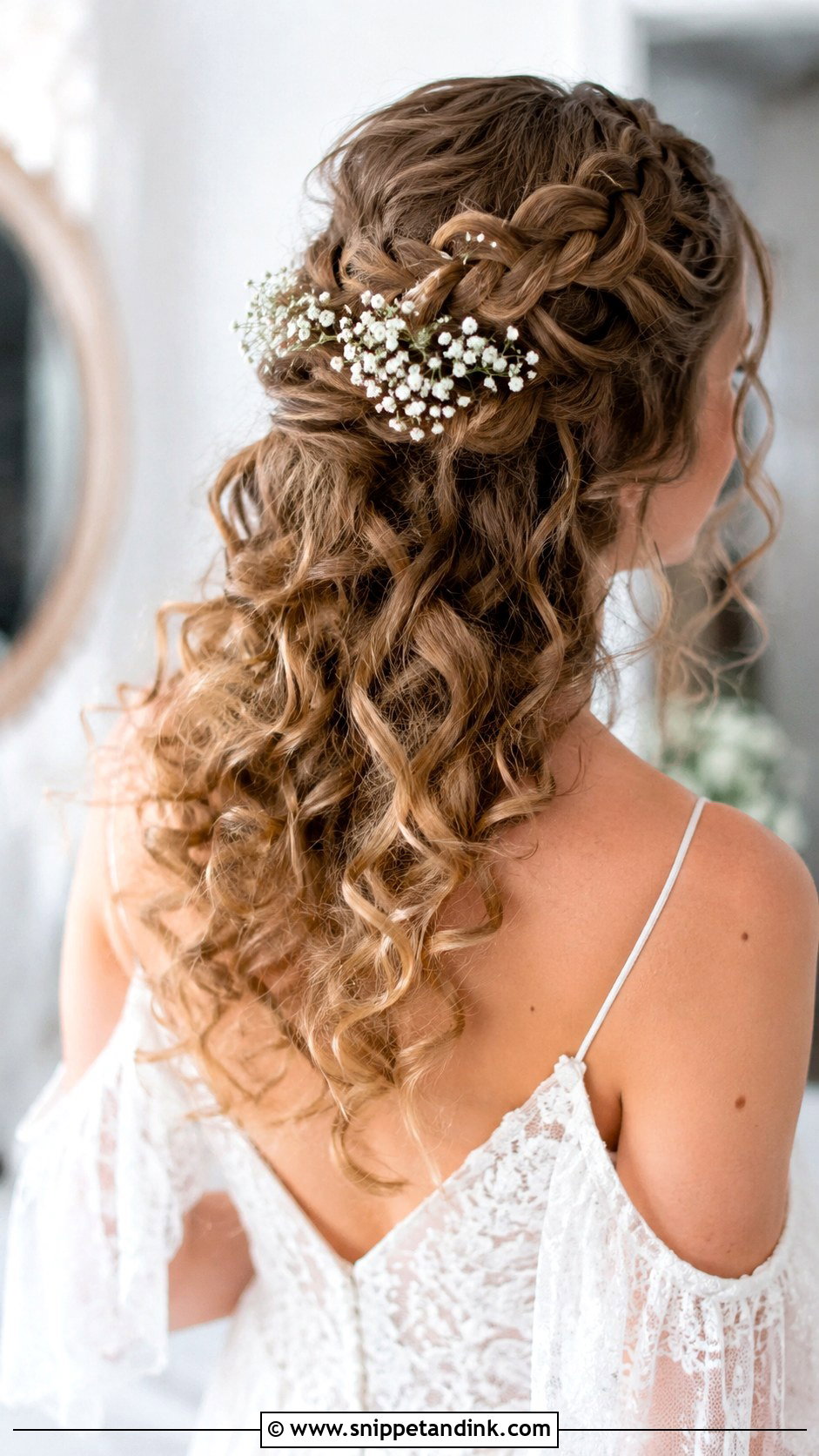 Curly Half Up Wedding Hairstyle With Braid Crown - Snippet and Ink - 30 Curly Hair Wedding Ideas