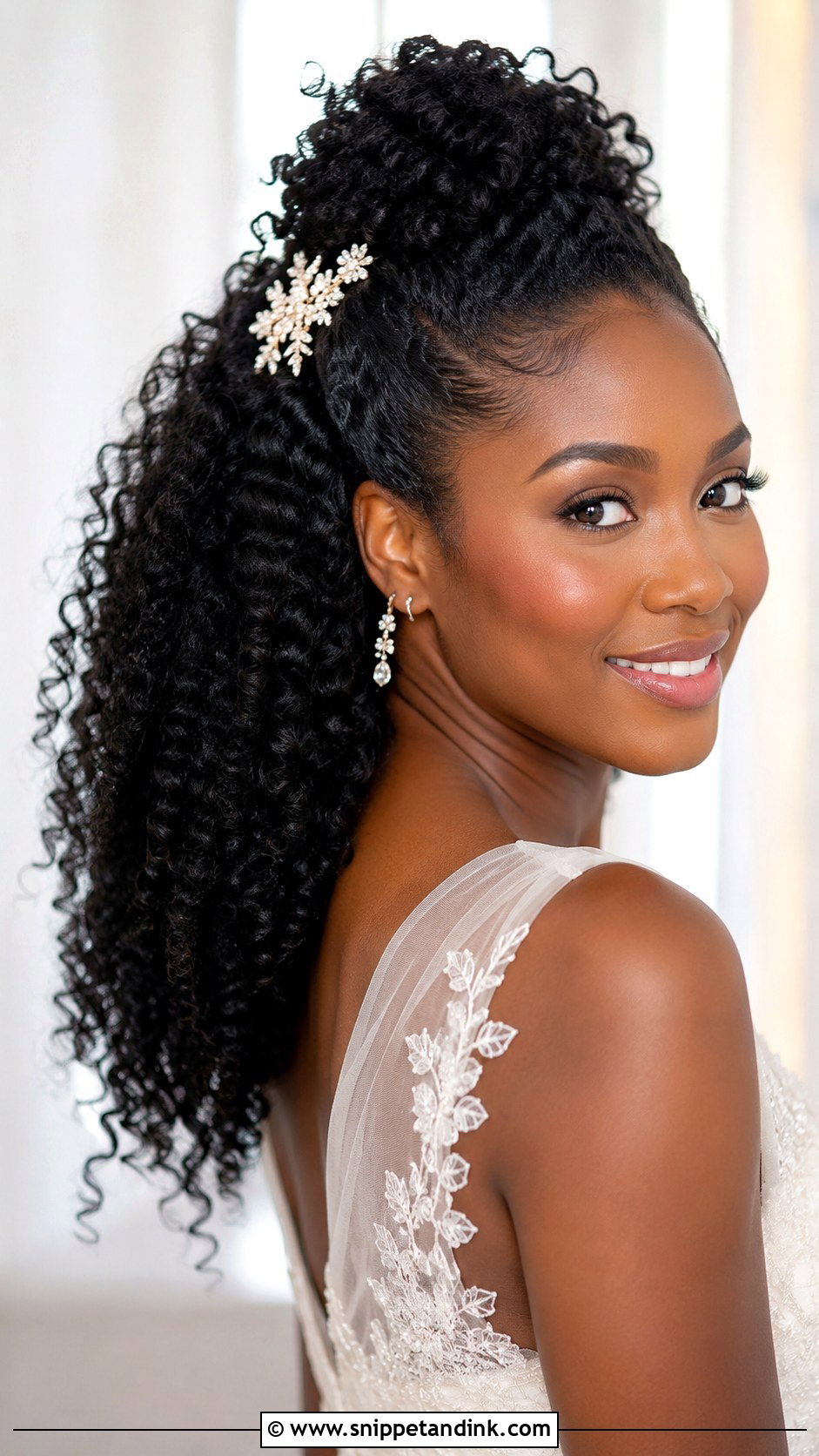 Curly Half Up Wedding Style for Natural Hair - Snippet and Ink - 30 Wedding Hairdo Ideas
