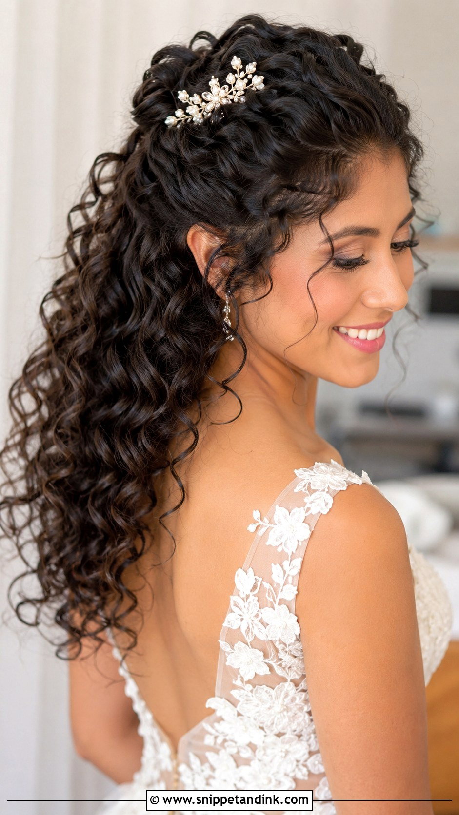 Curly Half Up Wedding Style - Snippet and Ink - 30 Hairstyles for Long Hair Wedding