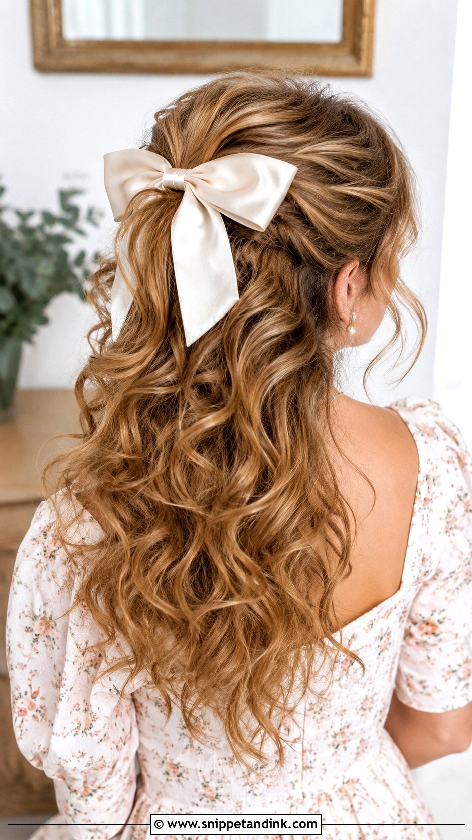 Curly Half Up With A Bow - Snippet and Ink - 25 Curly Hair Wedding Guest Styles