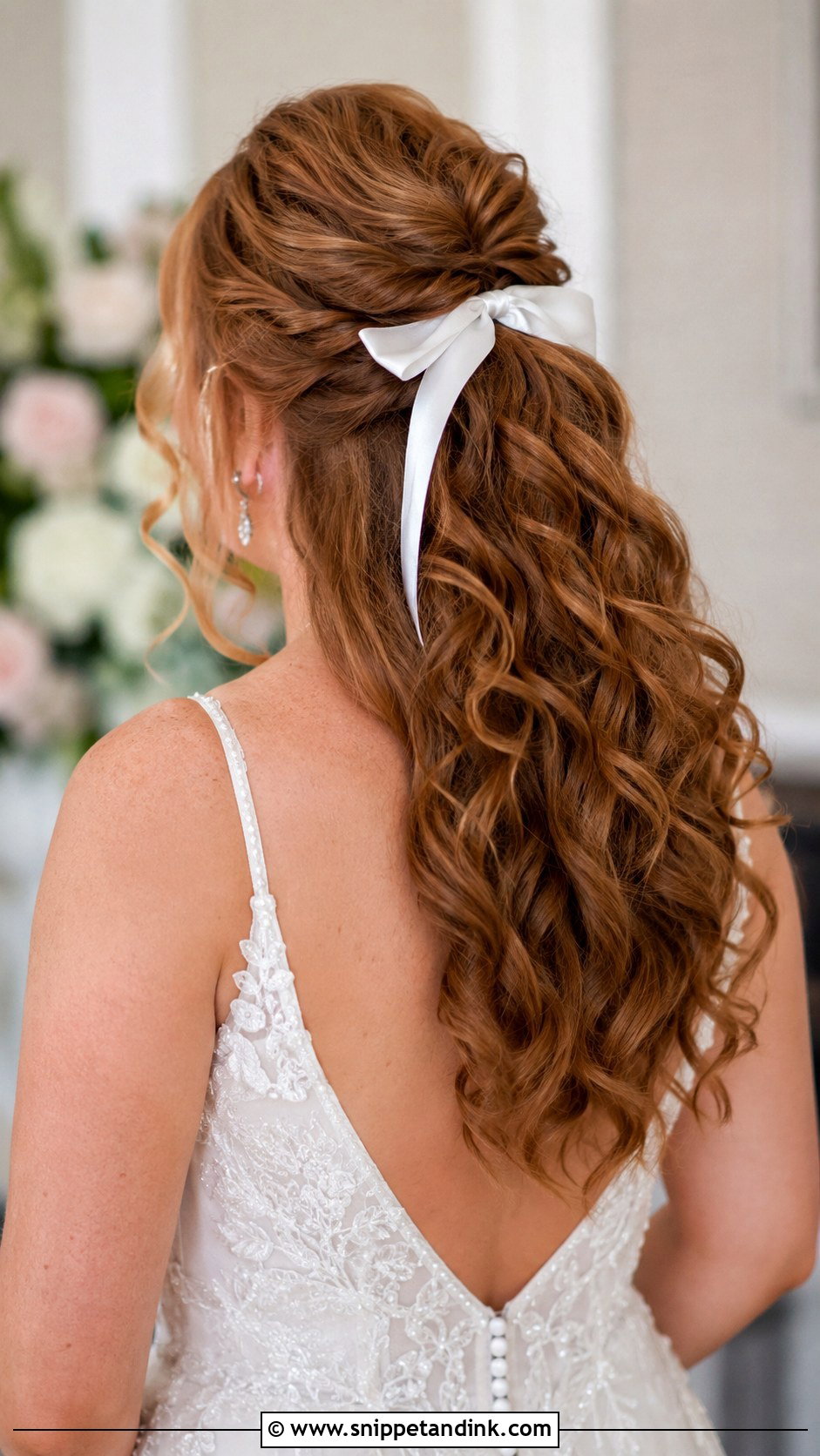 Curly Half Up With Bow - Snippet and Ink - 25 Curled Wedding Hair Ideas