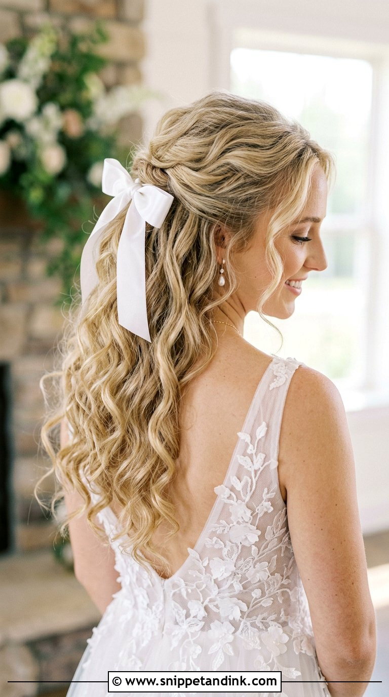 Curly Half Up With Bow - Snippet and Ink - 20 Bridal Hair Curls