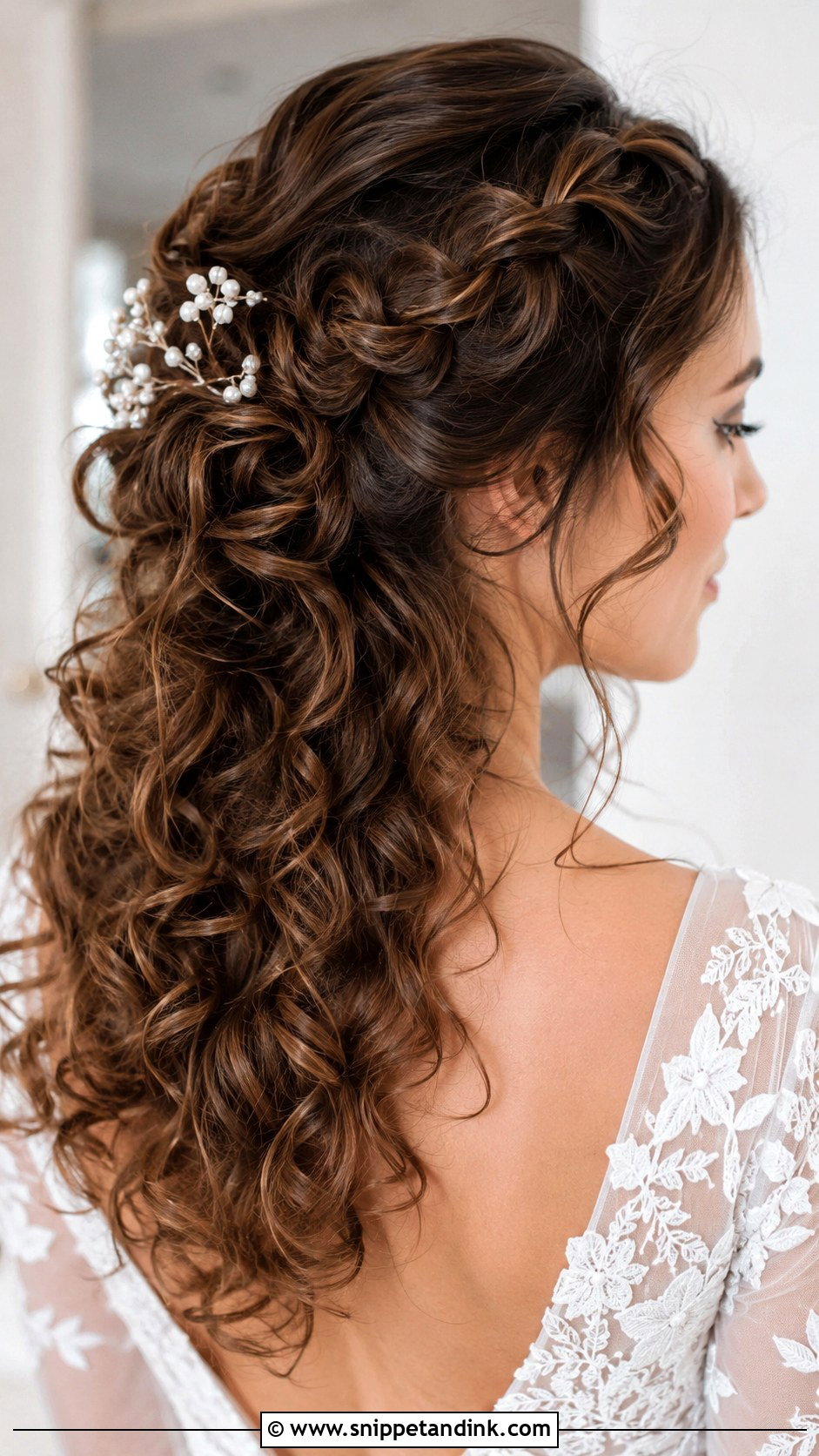 Curly Half Up With Braid - Snippet and Ink - 25 Curly Hair for Wedding Ideas