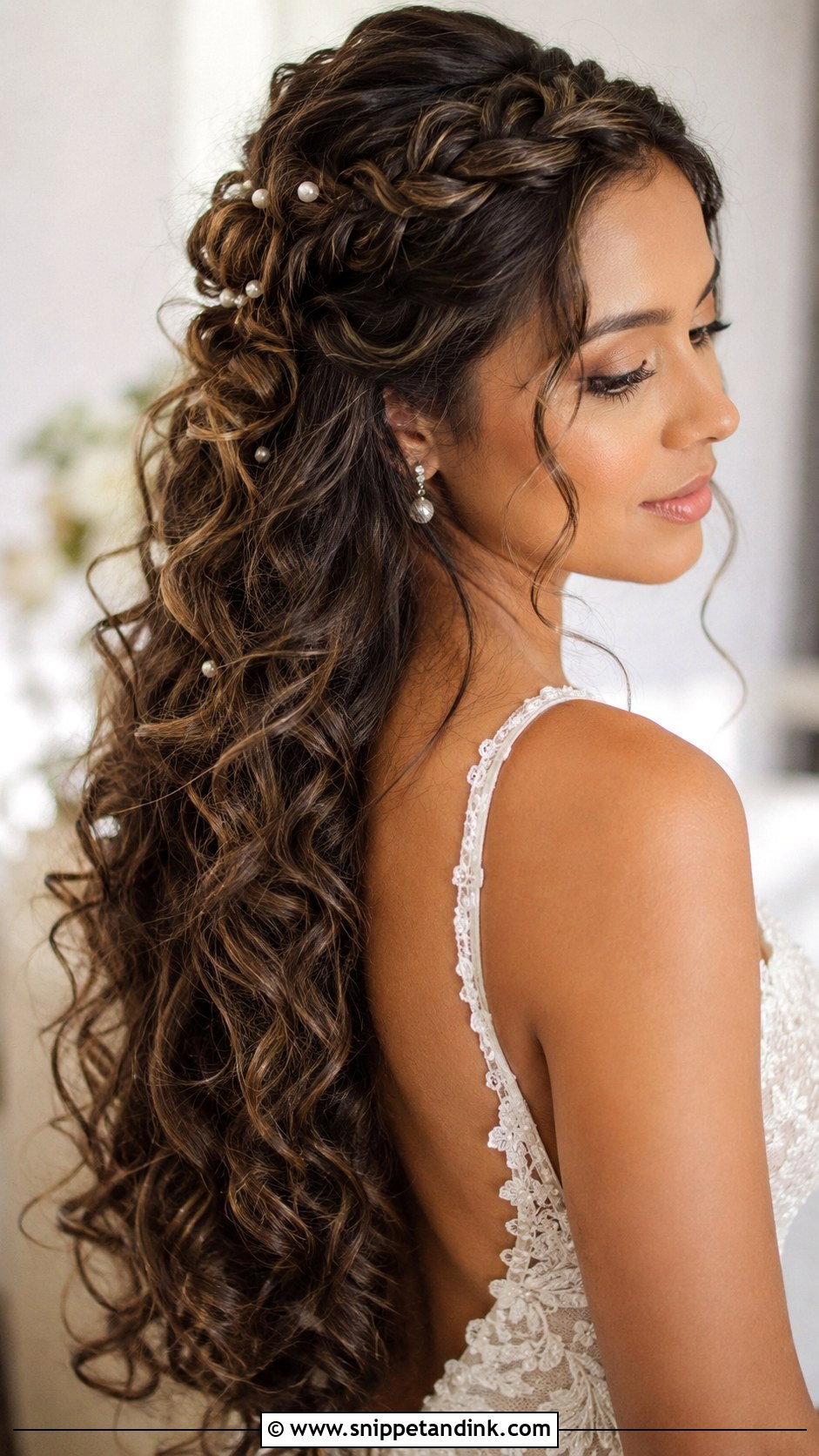 Curly Half Up With Braid - Snippet and Ink - 30 Wedding Hairstyles for Curly Hair