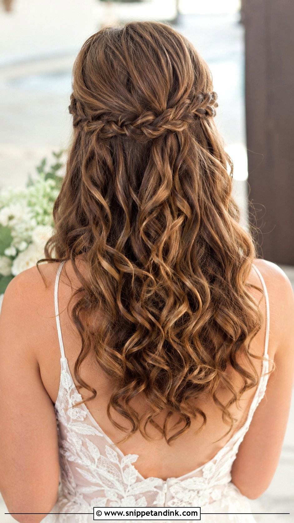 Curly Half Up With Braid Detail - Snippet and Ink - 20 Curly Hairstyles for Medium Hair Wedding