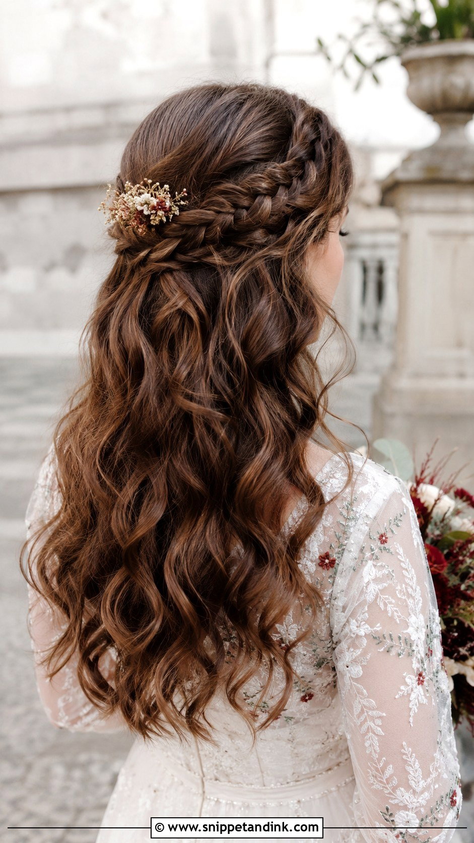 Curly Half Up With Braided Crown - Snippet and Ink - 20 Wedding Hair Curly Down Ideas