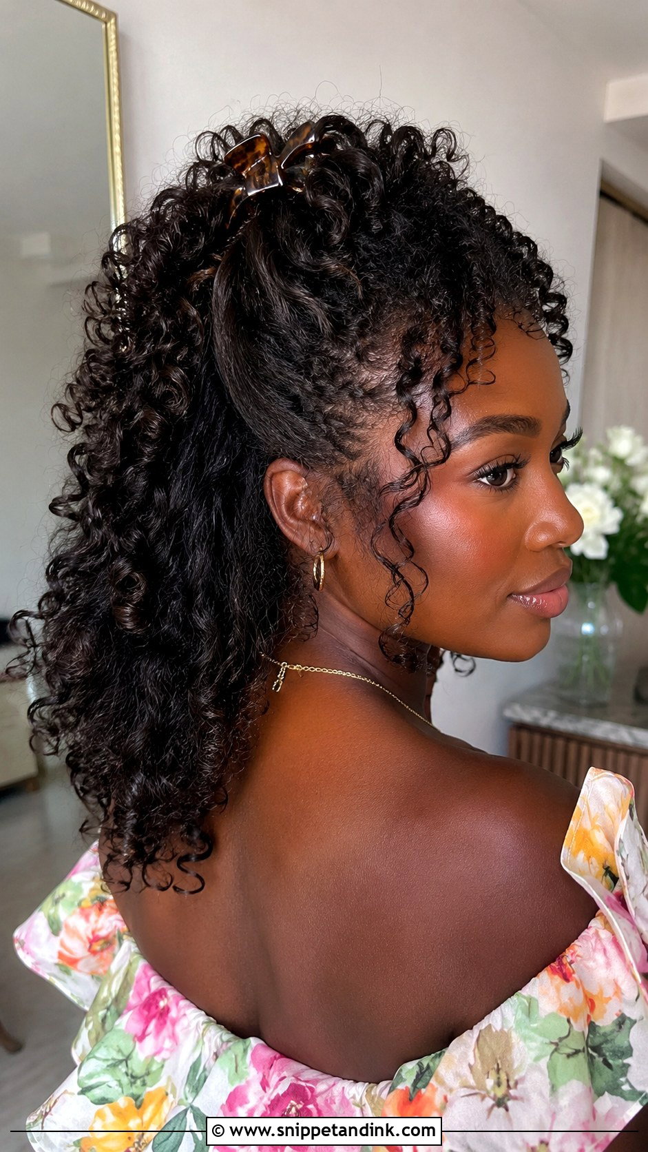 Curly Half Up With Clip - Snippet and Ink - 25 Cute Hairstyles for Wedding Guest