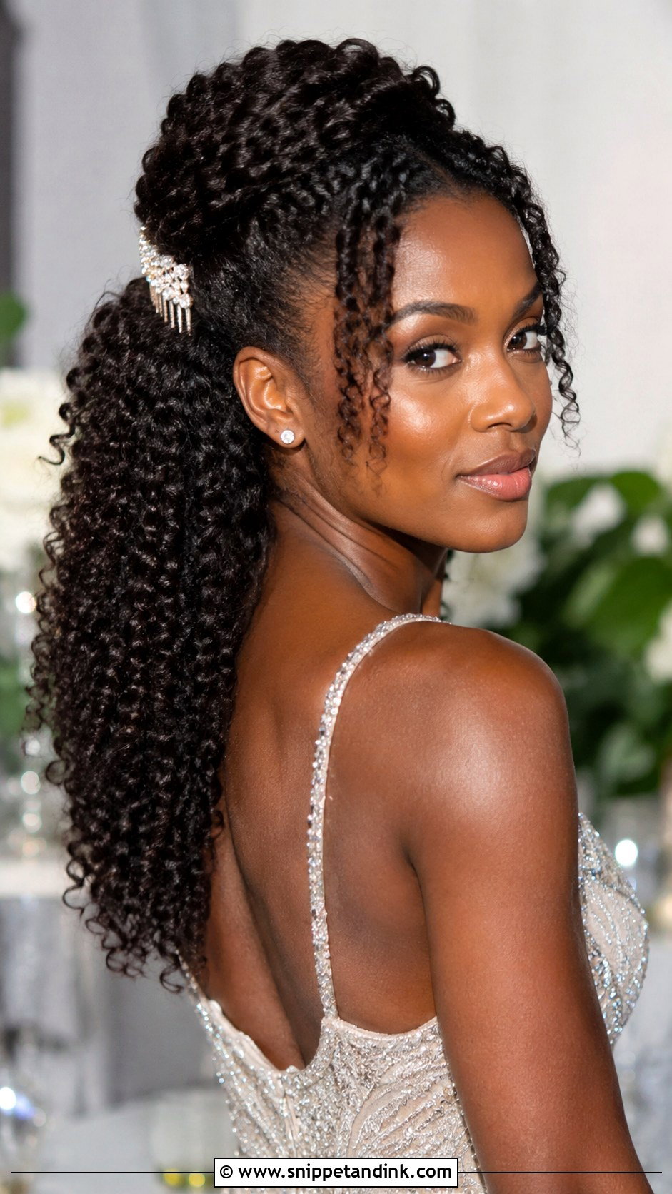 Curly Half Up With Defined Texture - Snippet and Ink - 20 Medium Length Hairstyles for Wedding Guest