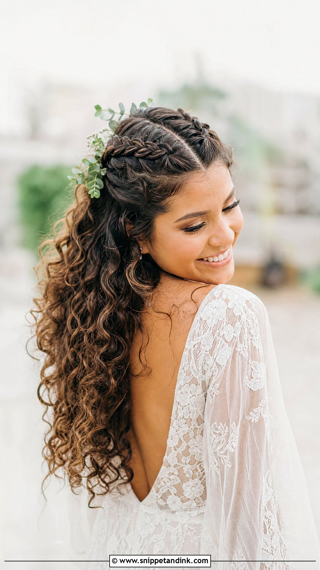 Curly Half Up With Double Dutch Braids - Snippet and Ink - 20 Curly Half-Up Half-Down Wedding Hairstyles