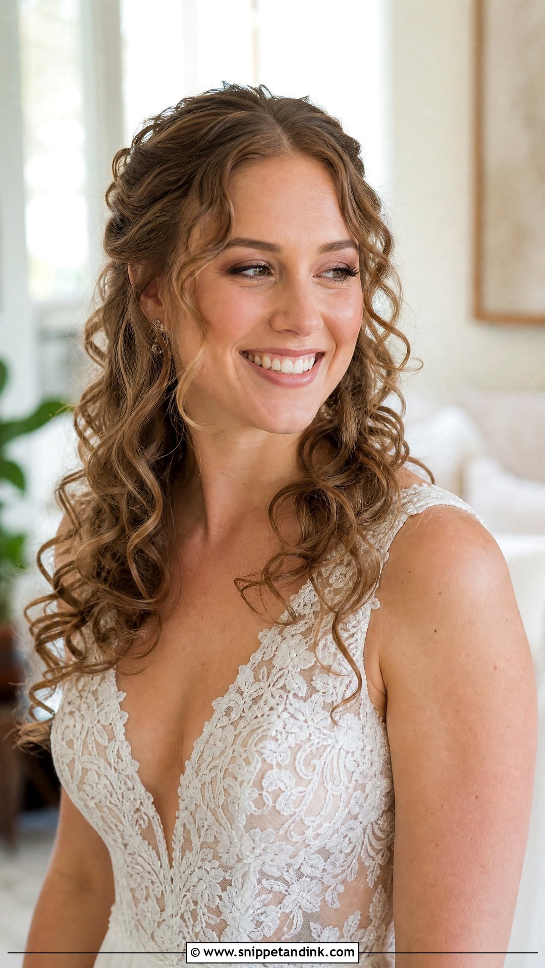 Curly Half Up With Face Framing Tendrils - Snippet and Ink - 20 Curly Half-Up Half-Down Wedding Hairstyles