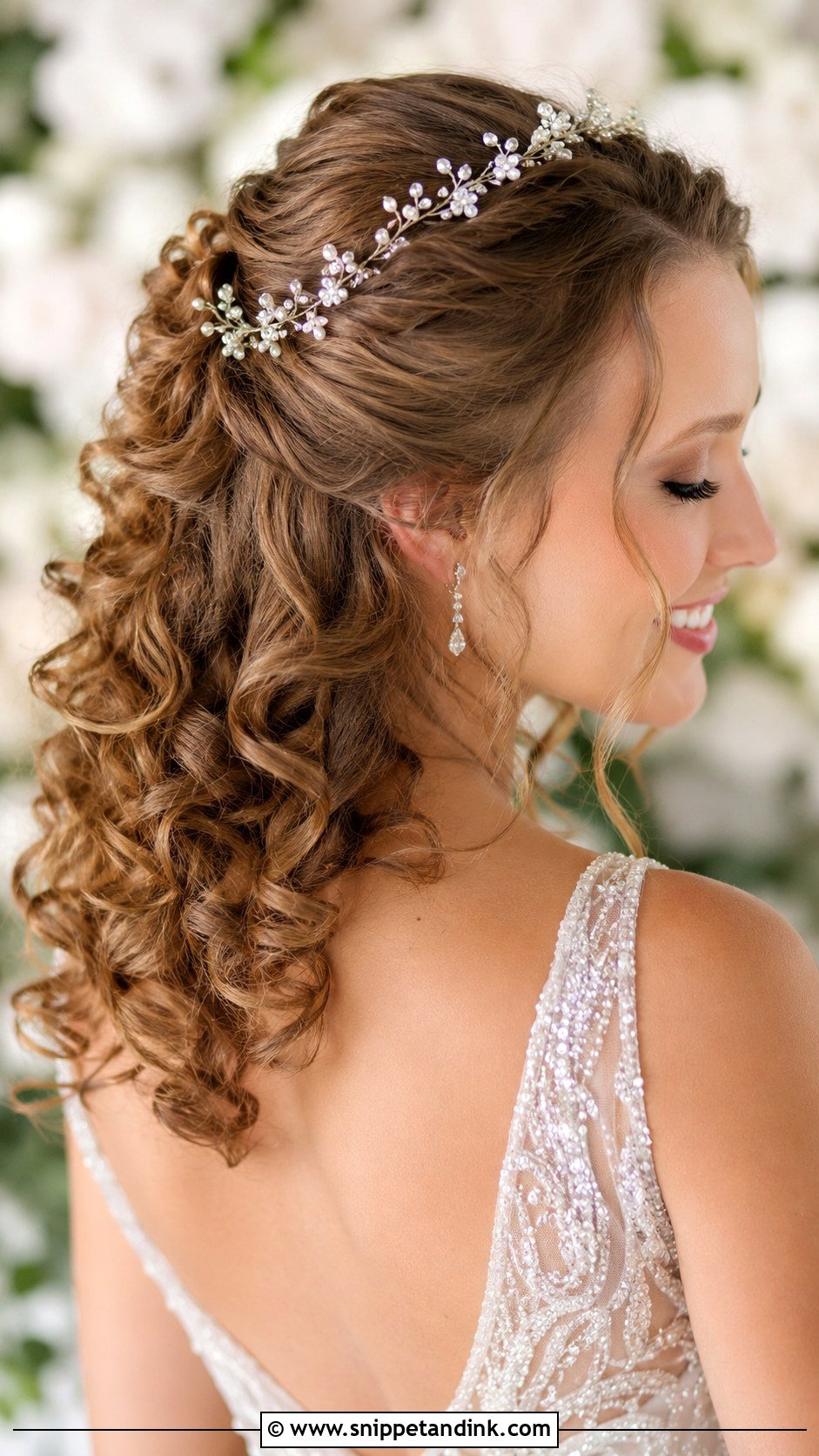 Curly Half Up With Hair Vine - Snippet and Ink - 25 Whimsical Bridal Hair Ideas