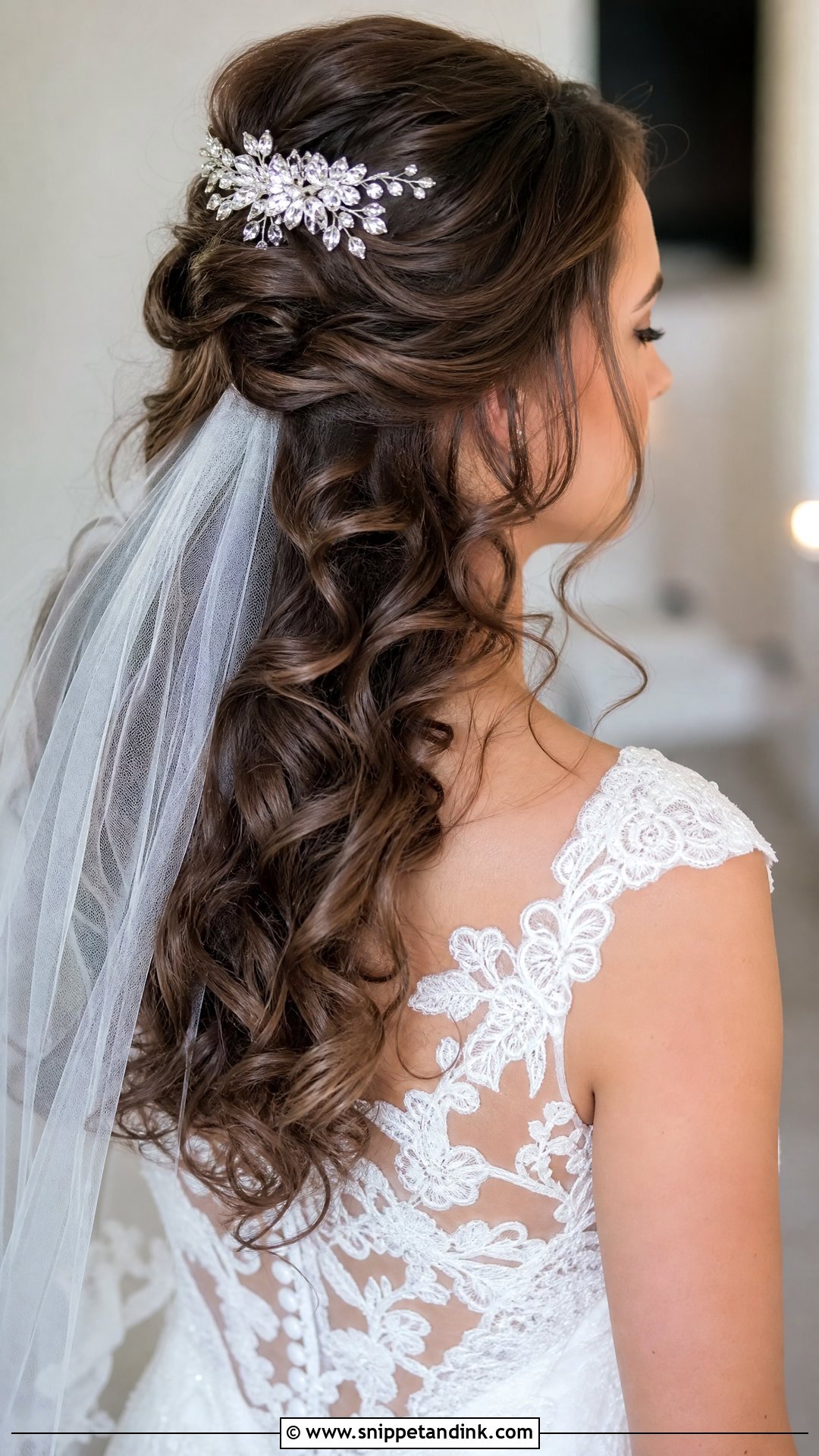 Curly Half Up With Jeweled Comb - Snippet and Ink - 30 Curly Hair Wedding Styles