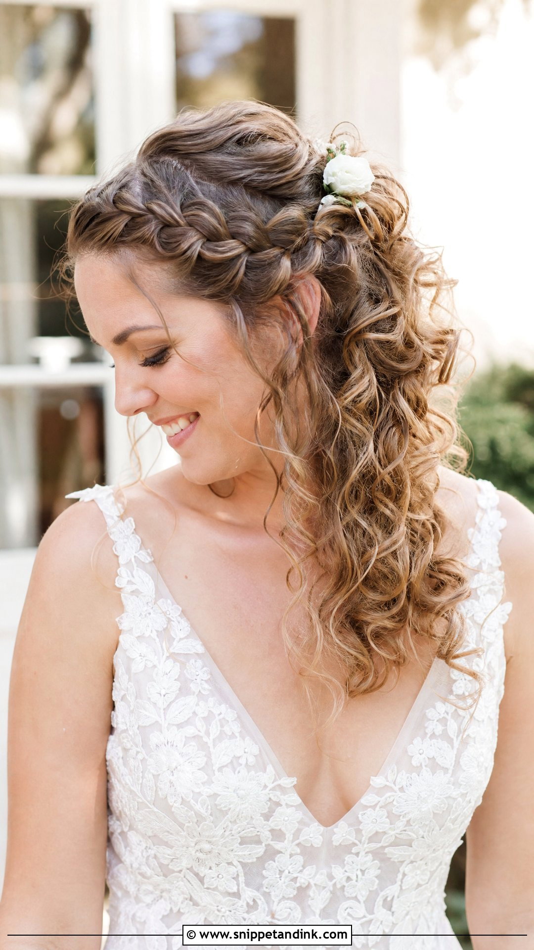 Curly Half Up With Side Braid Accent - Snippet and Ink - 20 Curly Half-Up Half-Down Wedding Hairstyles