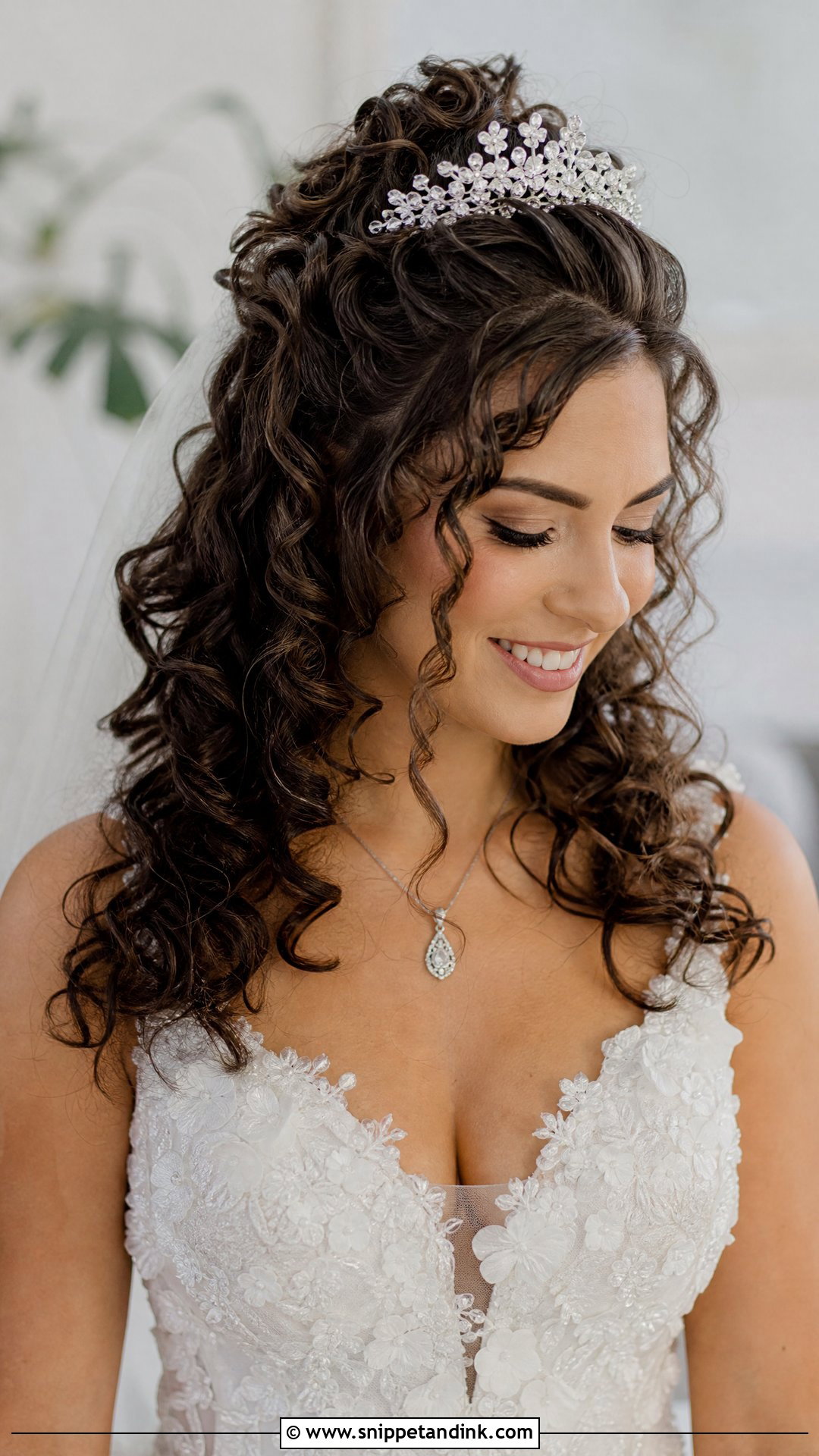 Curly Half Up With Tiara - Snippet and Ink - 20 Wedding Hairstyles with Tiara