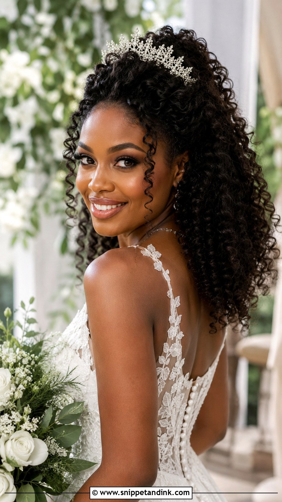 Curly Half Up With Tiara - Snippet and Ink - 25 Wedding Tiara Hairstyles