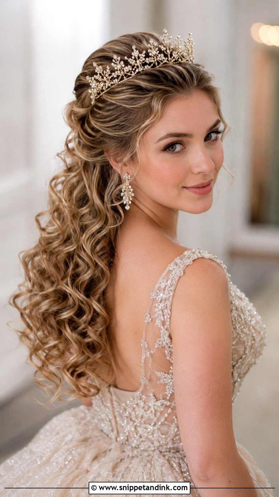Curly Half Up With Tiara - Snippet and Ink - 20 Hairstyle for Sister Wedding Ideas