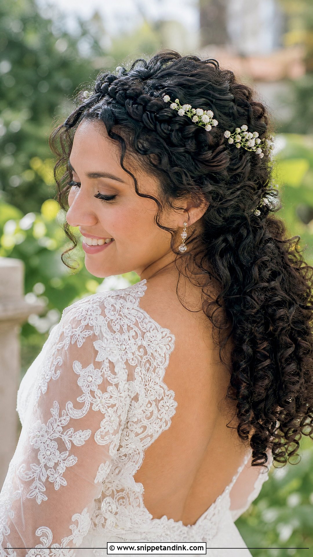 Curly Half Up With Twisted Halo Braid - Snippet and Ink - 20 Curly Half-Up Half-Down Wedding Hairstyles