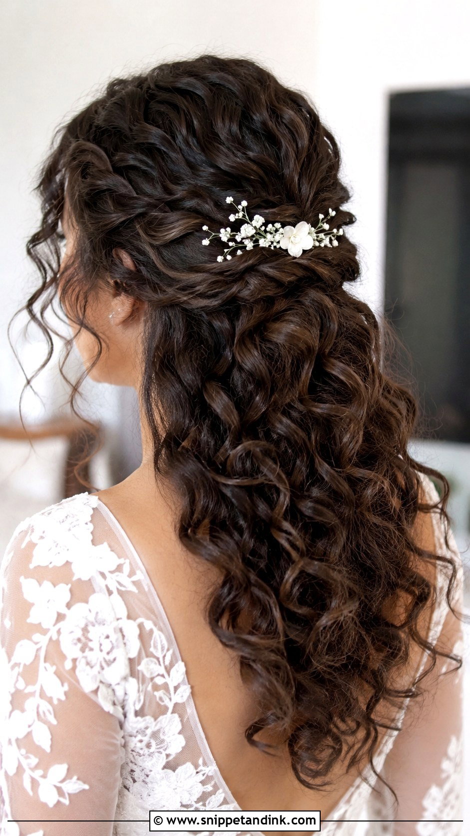 Curly Half Up With Twisted Sides - Snippet and Ink - 25 Curly Bride Hairstyles