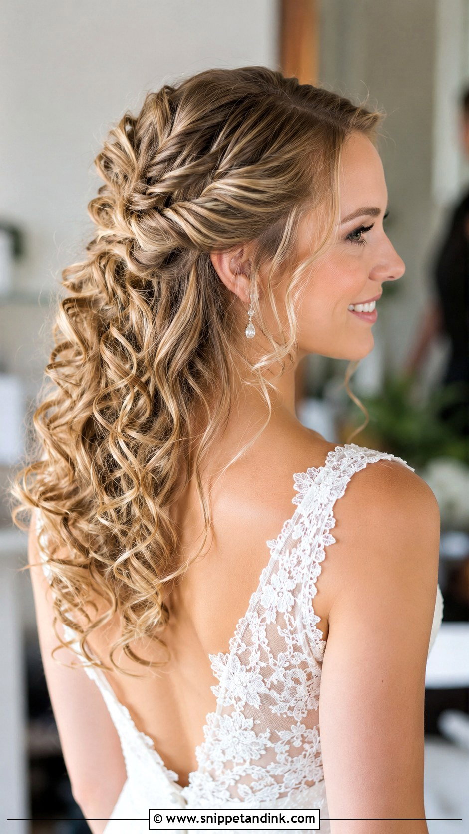 Curly Half Up With Twisted Sides - Snippet and Ink - 30 Curly Hair Wedding Styles