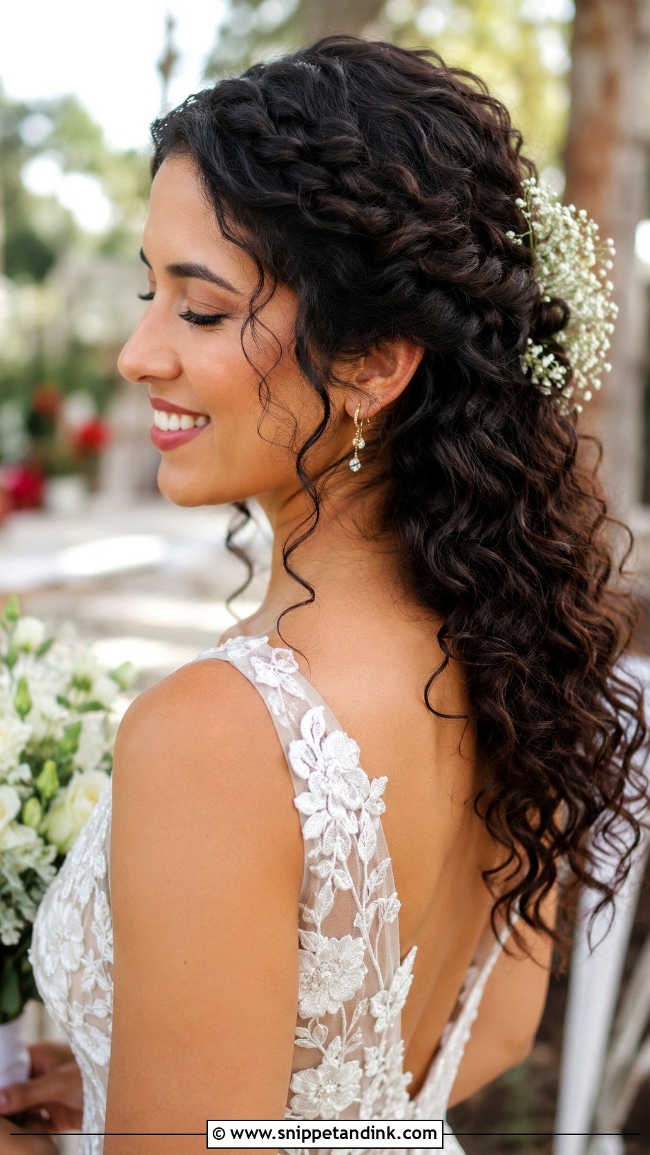 Curly Half Up With Twists Wedding Hair - Snippet and Ink - 20 Long Curls Wedding Hair