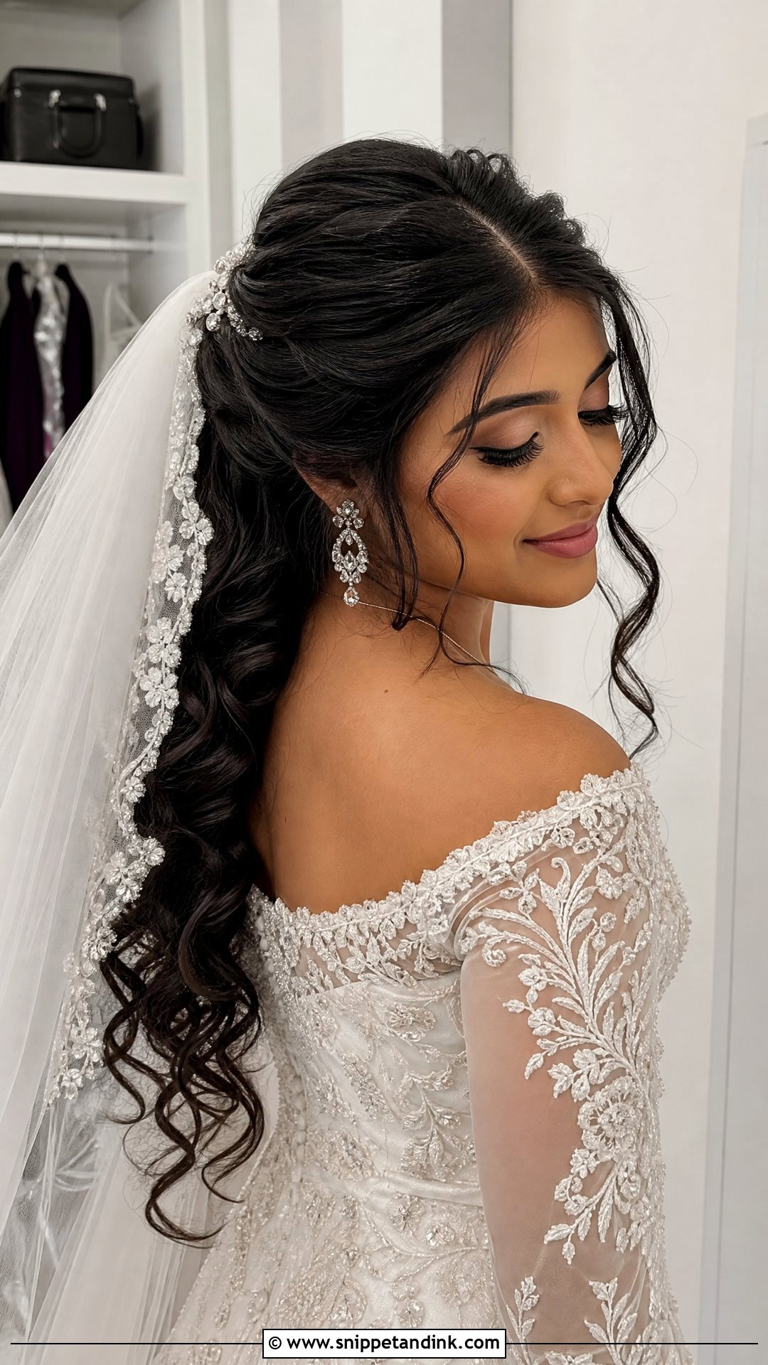 Curly Half Up With Veil and Curls - Snippet and Ink - 20 Curly Half-Up Half-Down Wedding Hairstyles