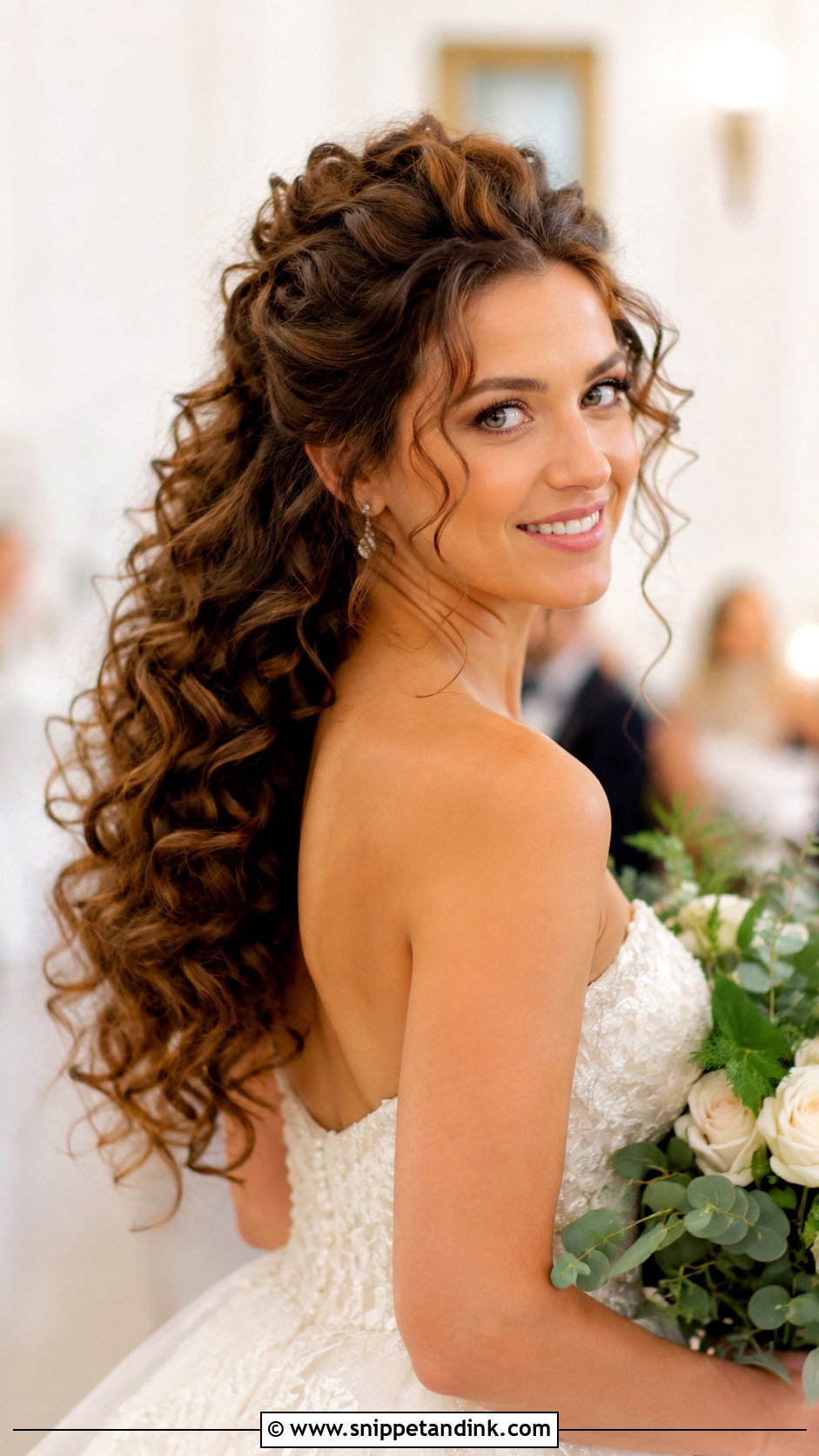 Curly Half Up With Volume - Snippet and Ink - 30 Long Hair Wedding Styles
