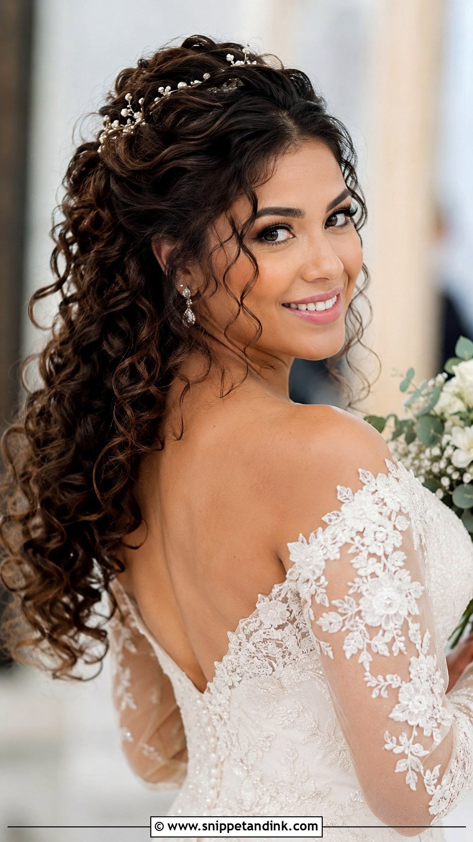 Curly Half Up With Volume - Snippet and Ink - 30 Wedding Hairstyles for Medium Hair