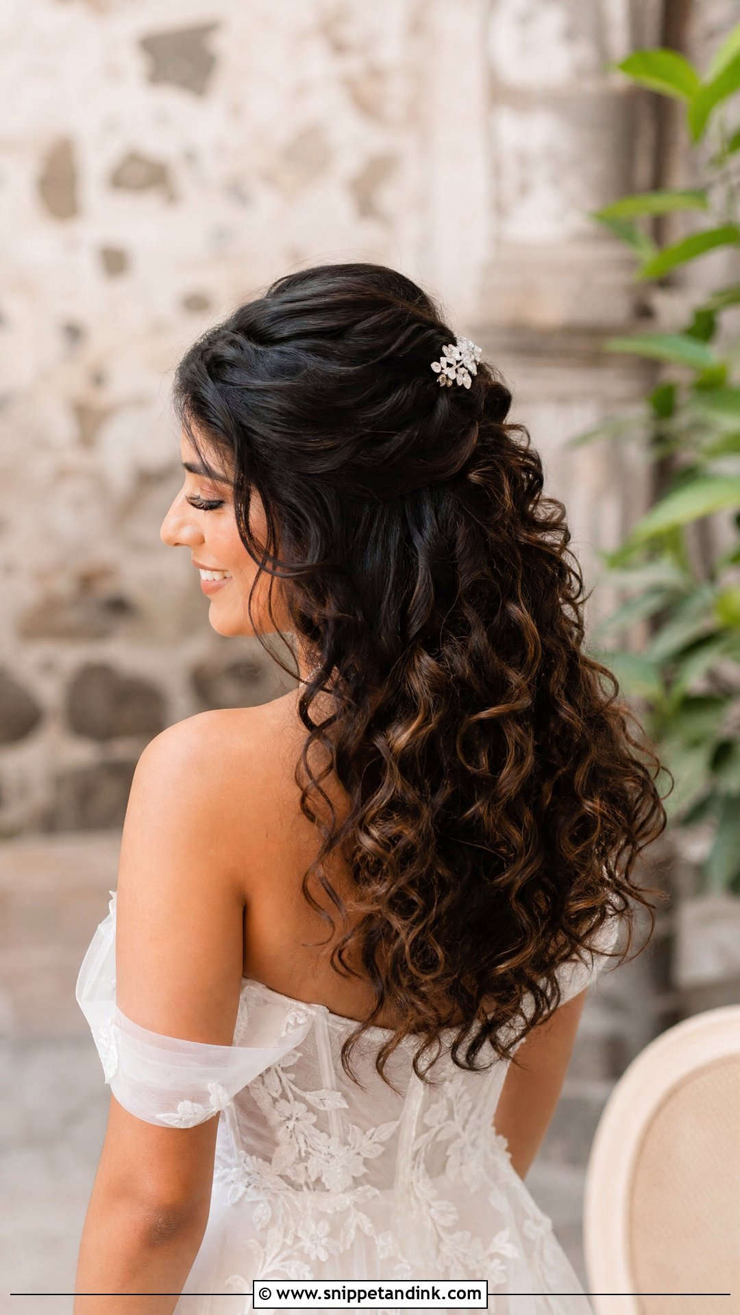 Curly Half Up With Volume - Snippet and Ink - 20 Mid Length Wedding Hair Ideas