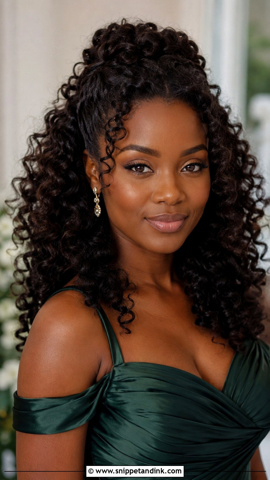 Curly Half Up With Volume - Snippet and Ink - 30 Hairstyle for Wedding Guest Ideas