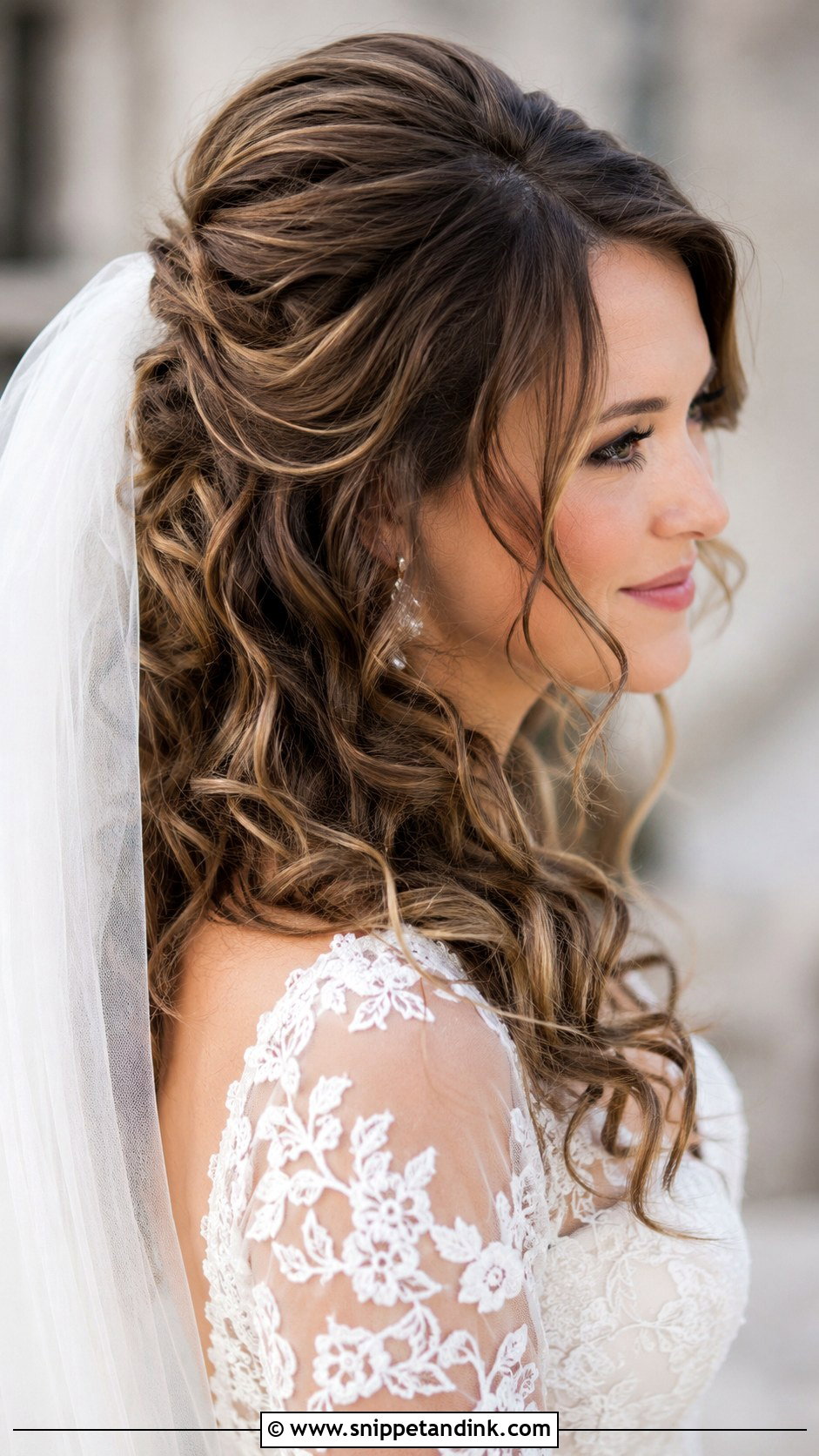 Curly Half Up With a Bouffant Crown - Snippet and Ink - 20 Long Curled Hairstyles for Wedding