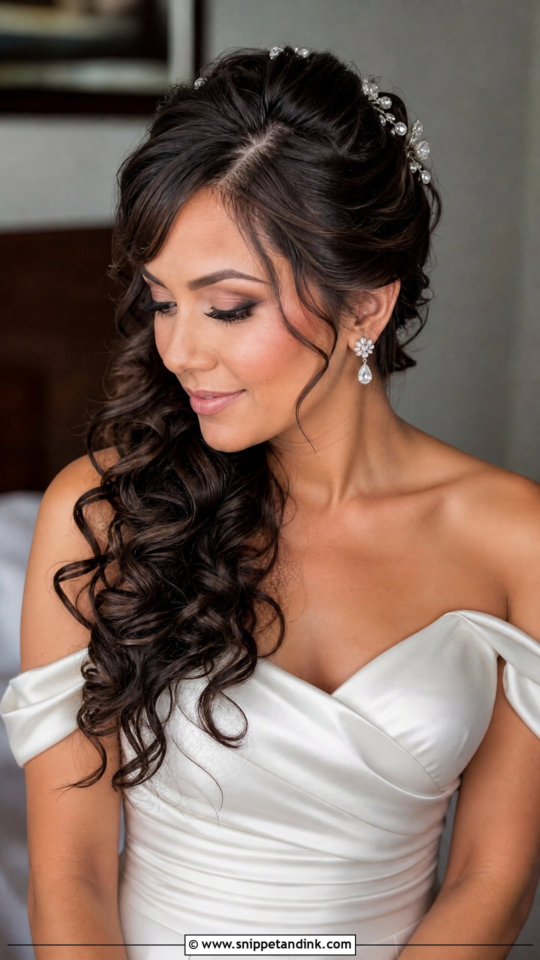 Curly Half Up With a Deep Side Part - Snippet and Ink - 20 Curly Hair Half-Up Half-Down Wedding Ideas