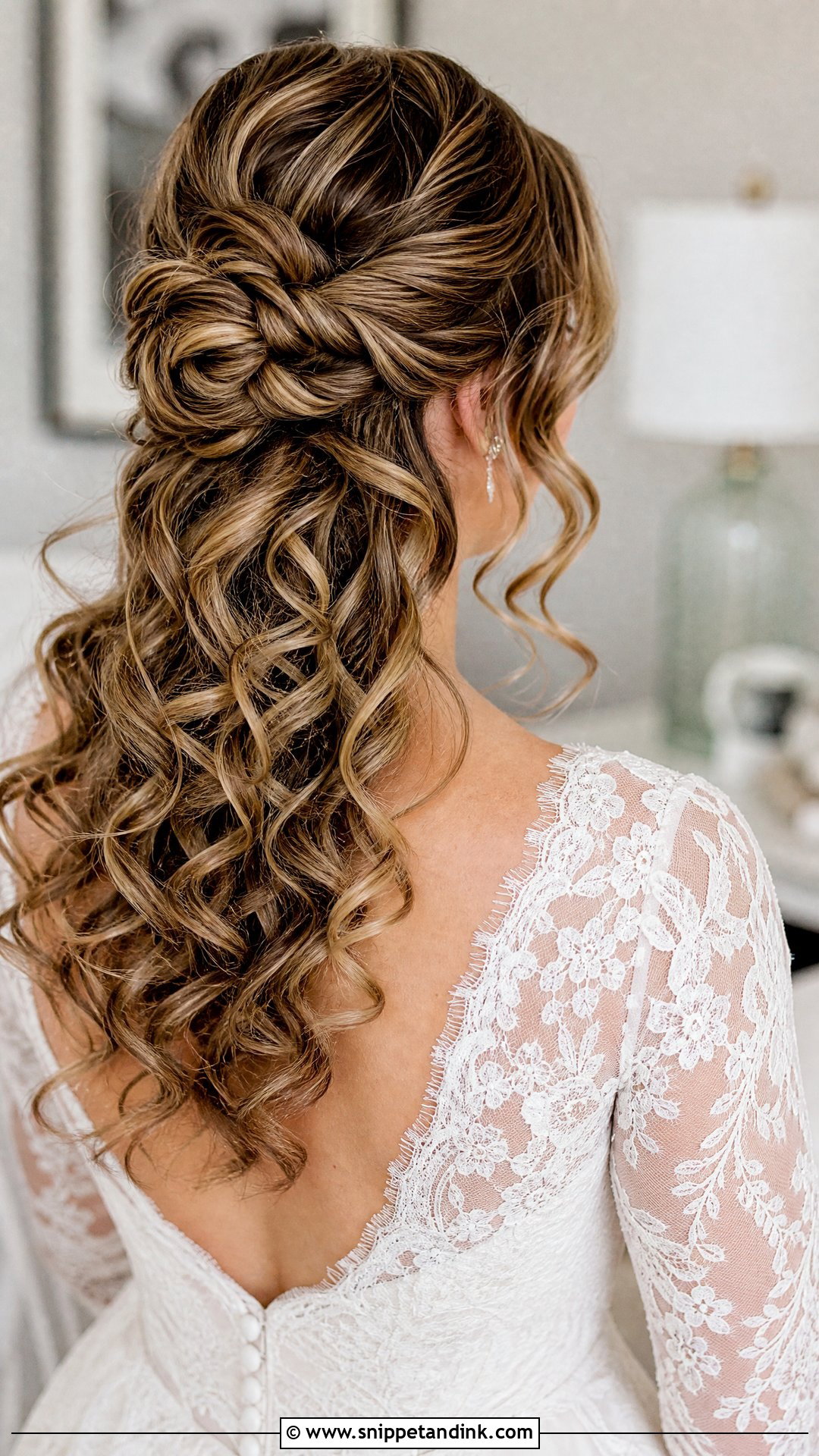 Curly Half Up With a Low Twisted Knot - Snippet and Ink - 20 Curly Hair Half-Up Half-Down Wedding Ideas