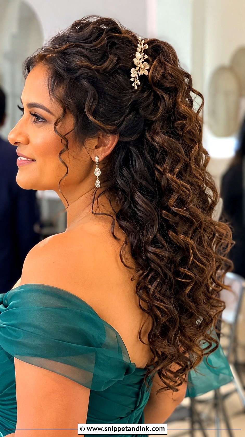 Curly Half Up for Long Hair Wedding Guest - Snippet and Ink - 20 Hair Styles for Long Hair Wedding Guest