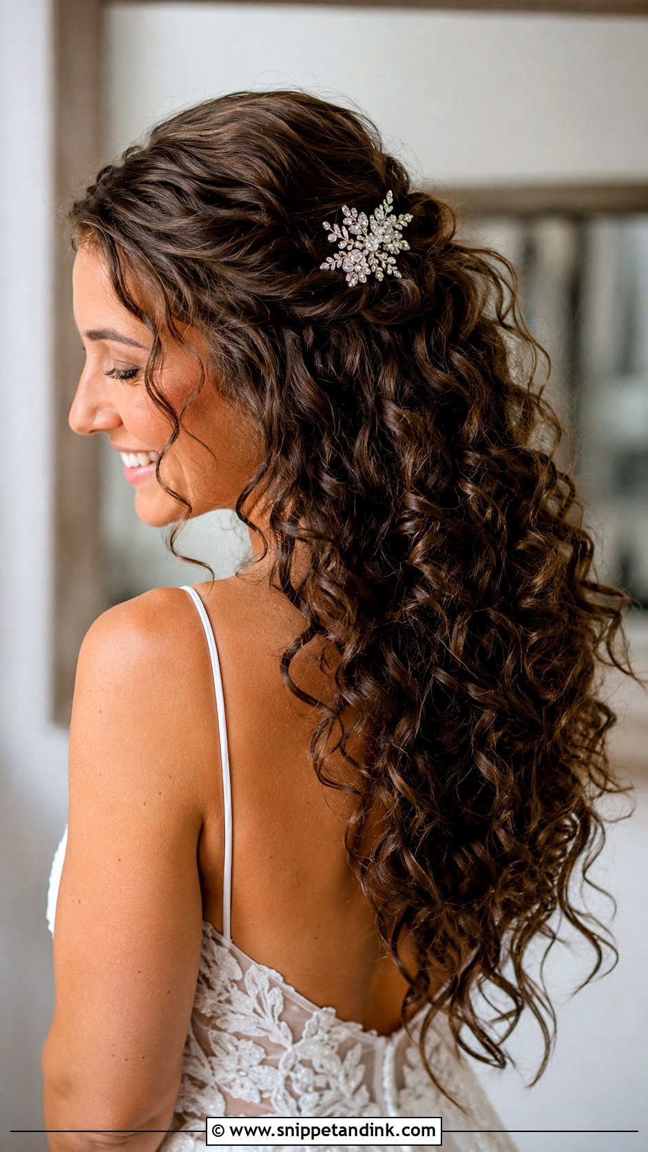 Curly Half Up for Natural Texture - Snippet and Ink - 25 Medium Length Bridal Hair Ideas