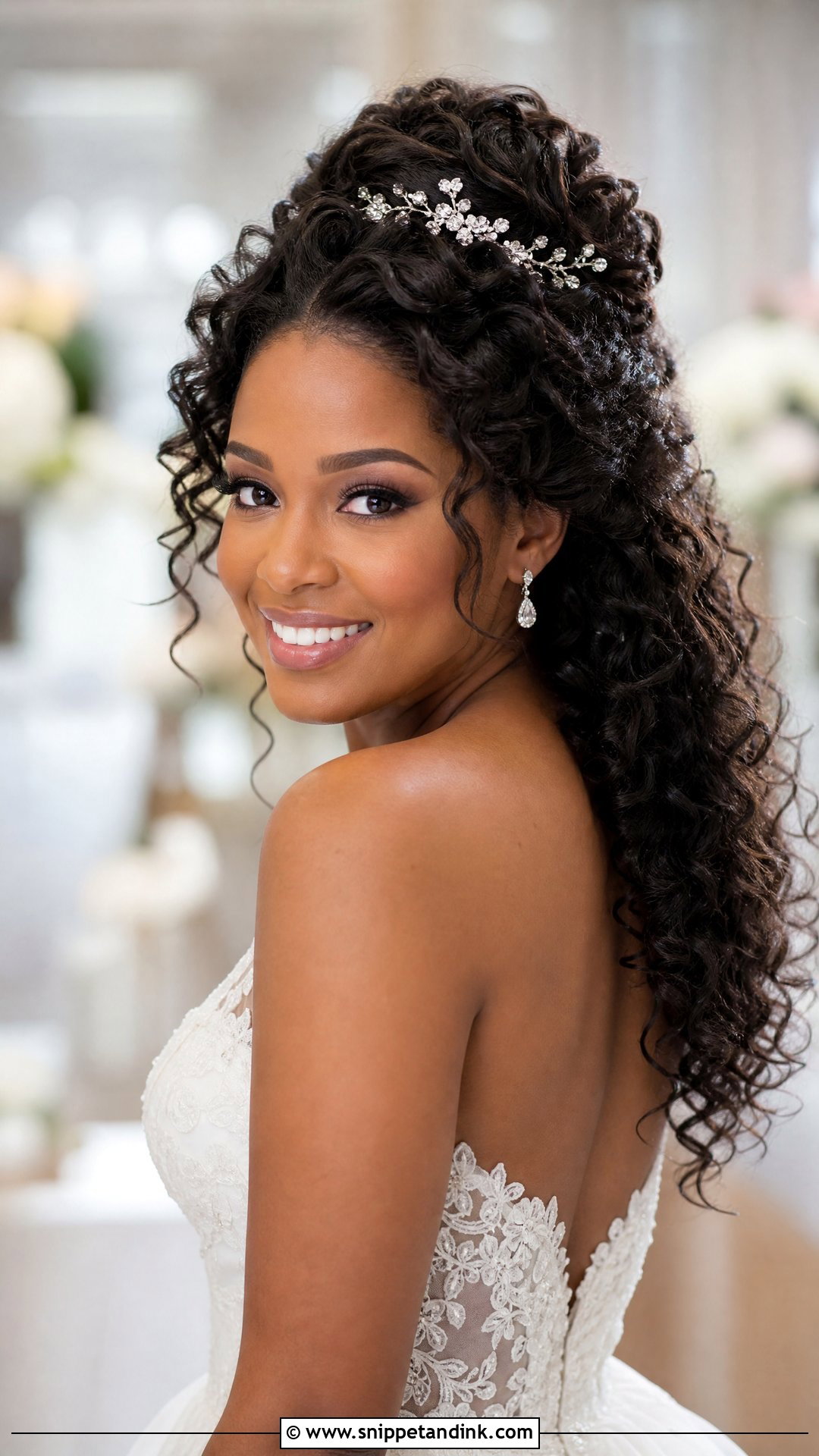 Curly Half Up with Volume - Snippet and Ink - 30 Glam Bridal Hair Ideas