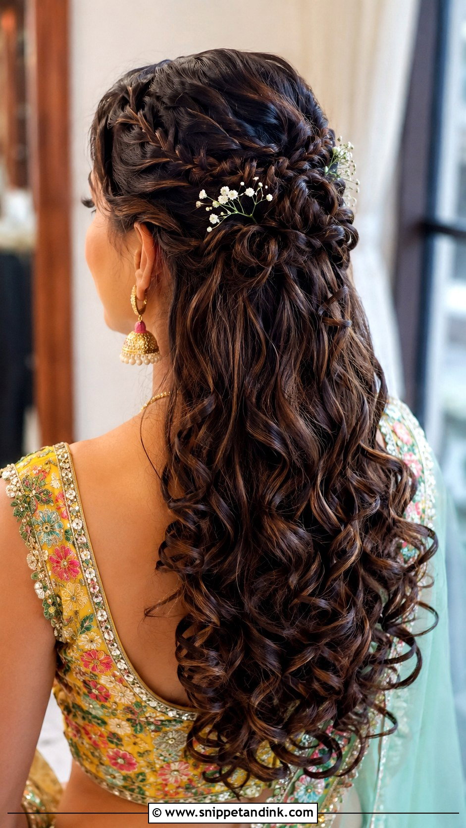 Curly Half Updo With Braids - Snippet and Ink - 20 Nikkah Hairstyles for Bride Sister