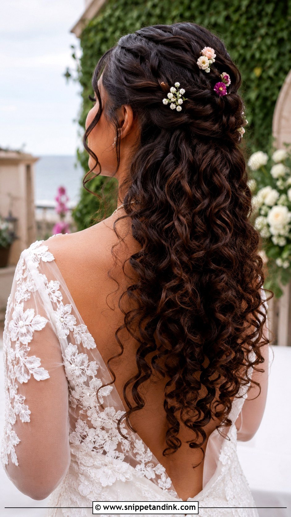 Curly Half Updo With Flowers - Snippet and Ink - 20 Wedding Hair Styles Updo