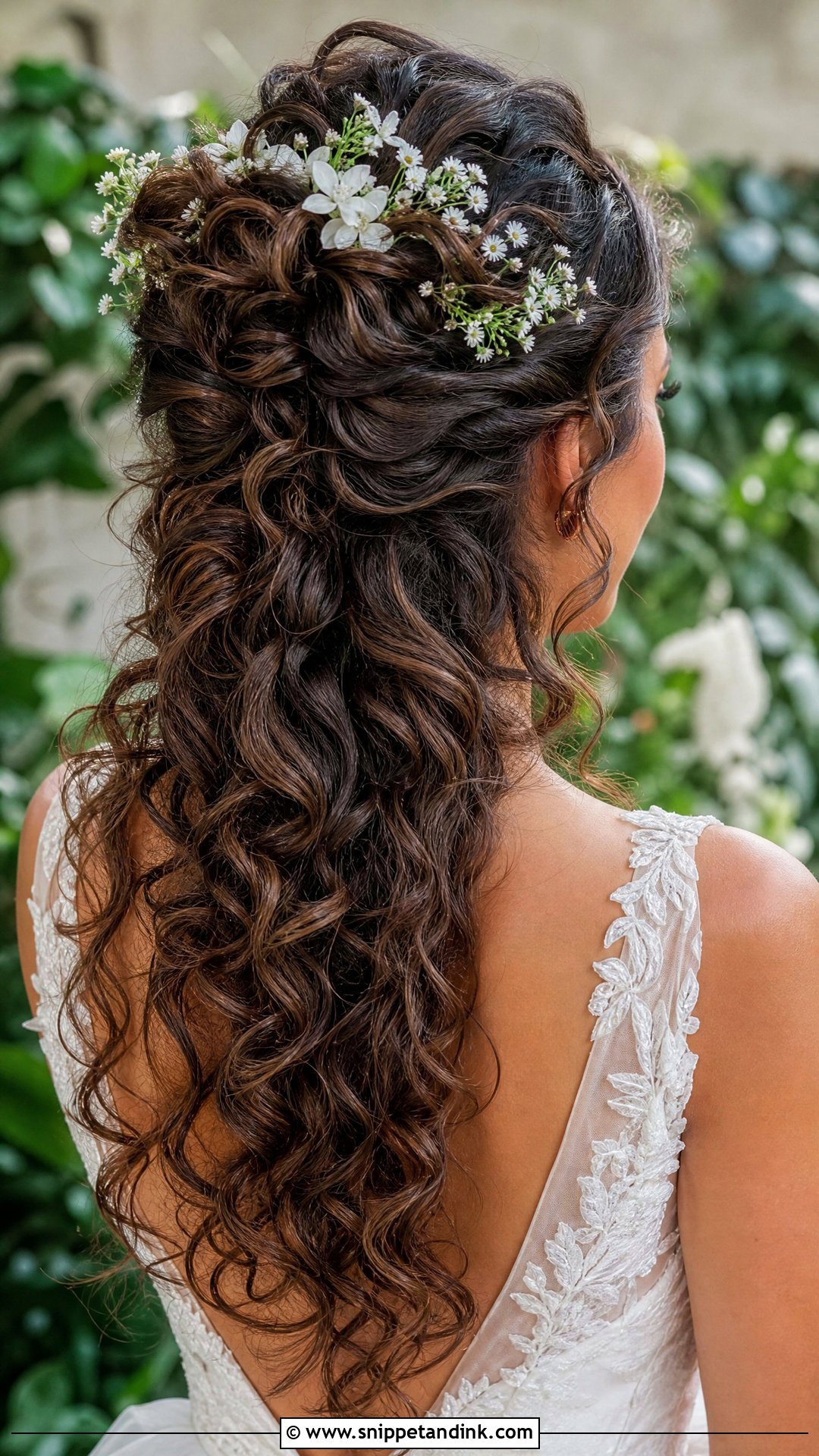 Curly Half Updo With Flowers - Snippet and Ink - 20 Curly Hairstyles for a Wedding