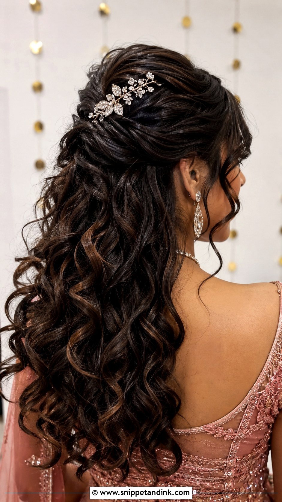 Curly Half Updo With Hair Accessories - Snippet and Ink - 20 Pre Wedding Hairstyles